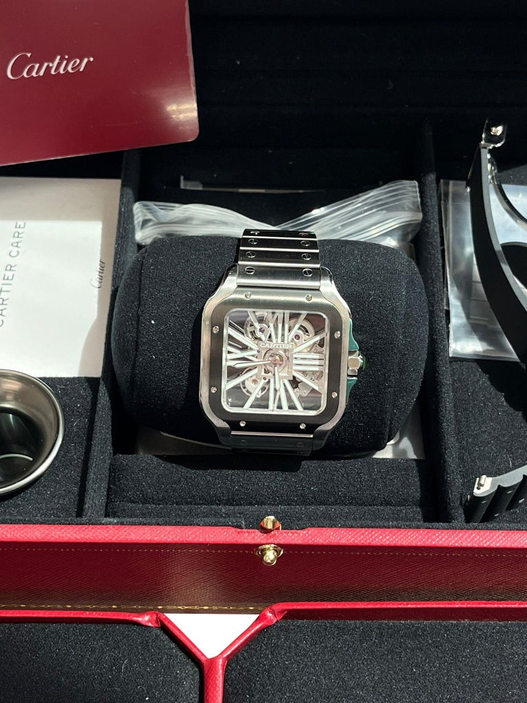Montre Cartier Santos De Cartier Skeleton Mécanique Boîtier Acier Noir WHSA0033