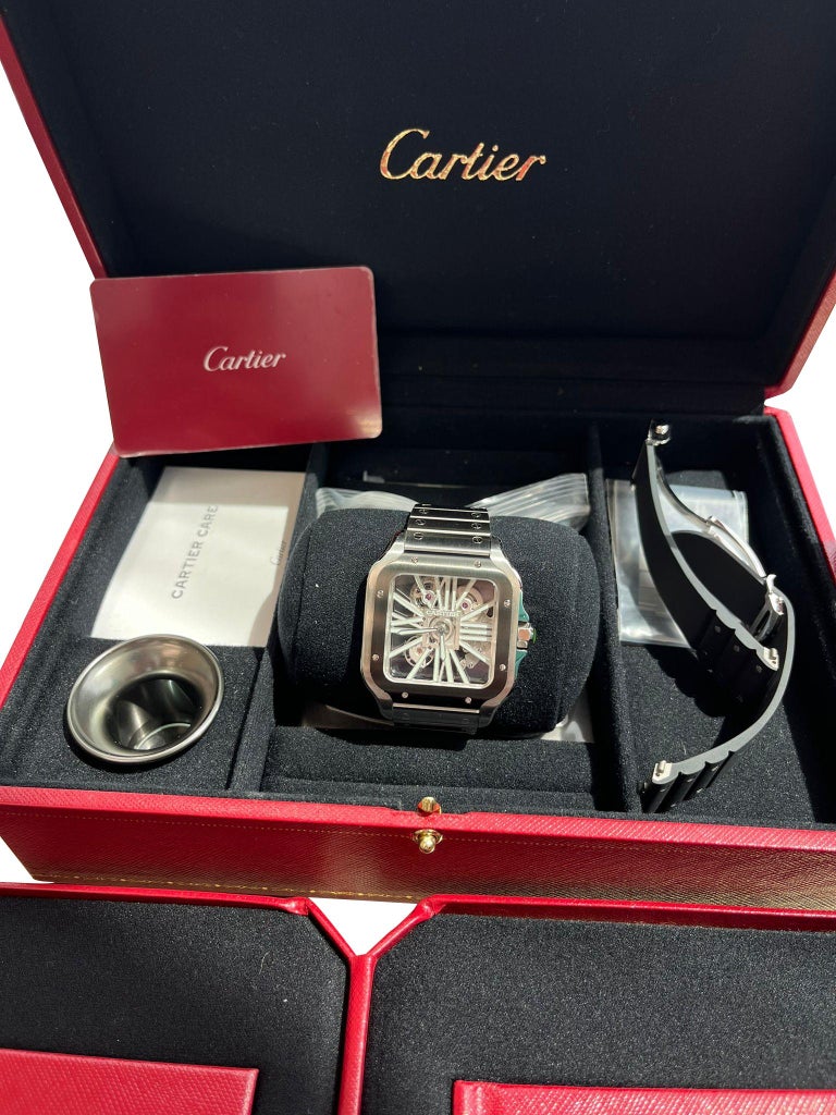 Montre Cartier Santos De Cartier Skeleton Mécanique Boîtier Acier Noir WHSA0033