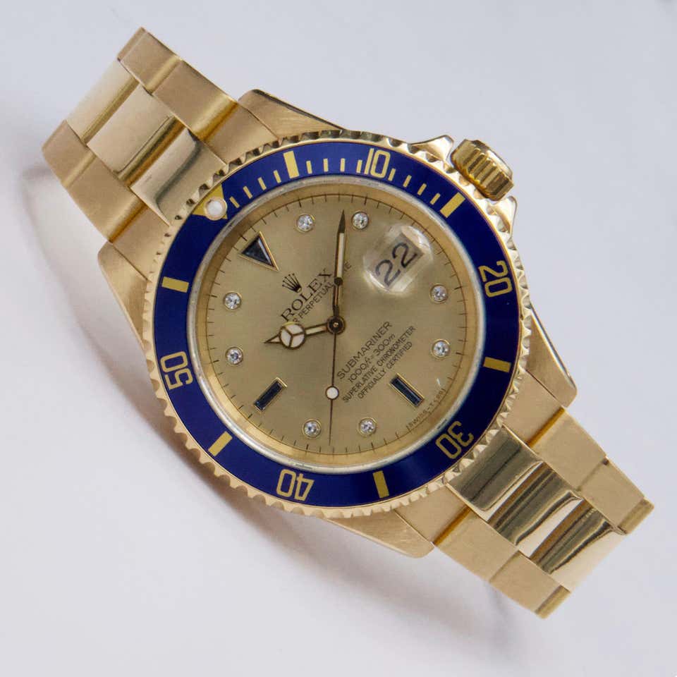 Rolex Submariner 16618 Cadran Champagne Or Jaune 18K Montre Homme Boîte et Papiers