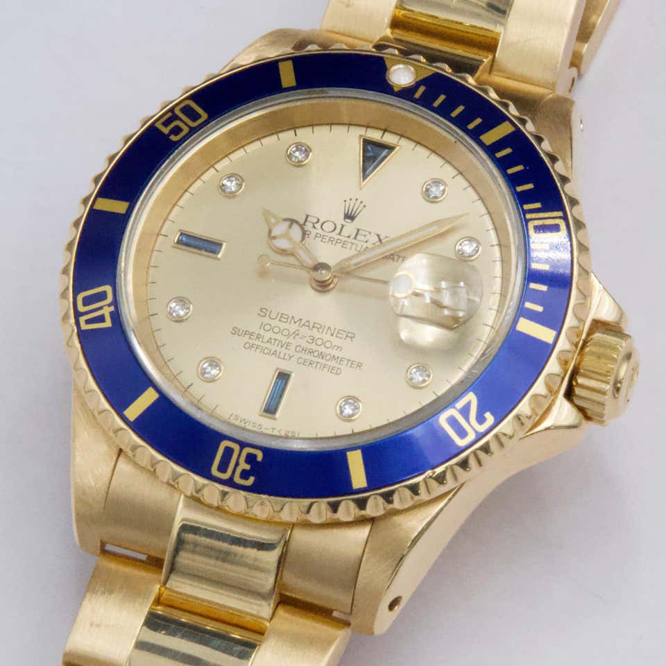 Rolex Submariner 16618 Cadran Champagne Or Jaune 18K Montre Homme Boîte et Papiers