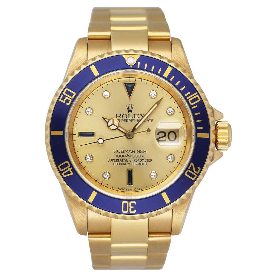 Rolex Submariner 16618 Cadran Champagne Or Jaune 18K Montre Homme Boîte et Papiers