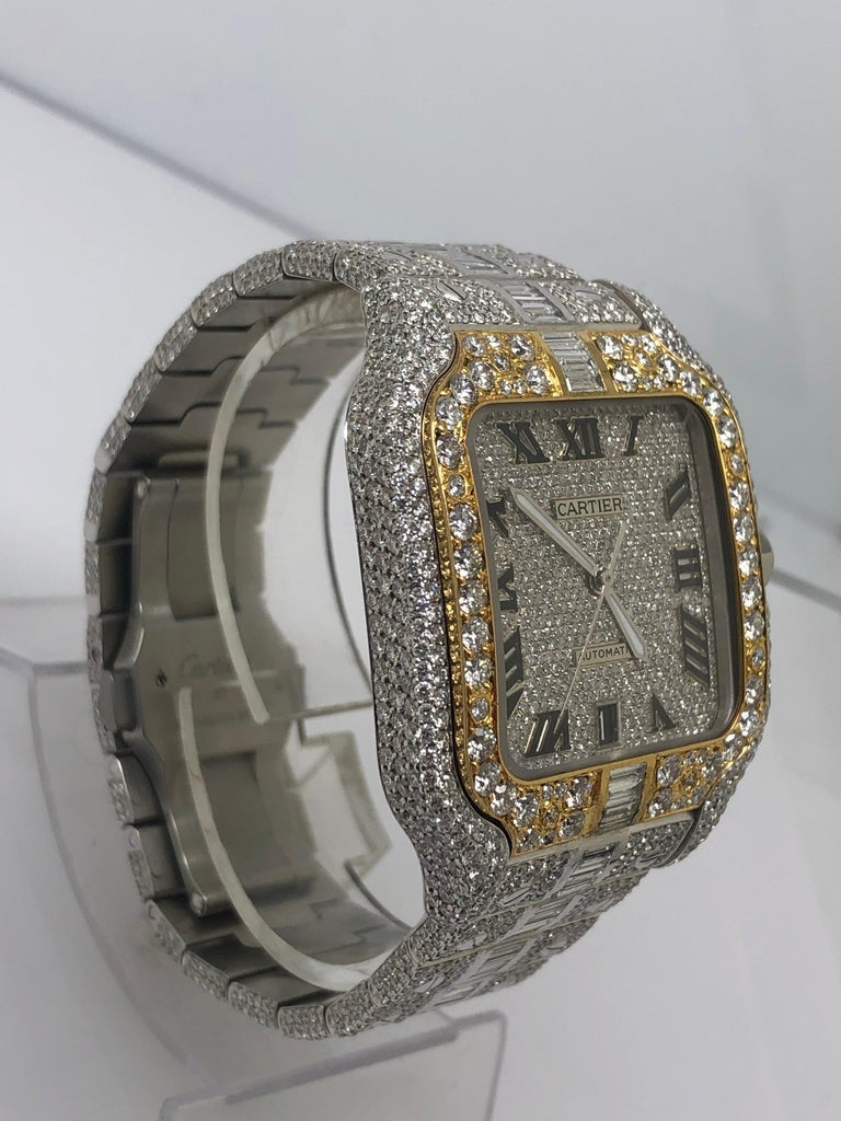 Montre-bracelet Cartier Santos personnalisée sertie de diamants taille émeraude VS1