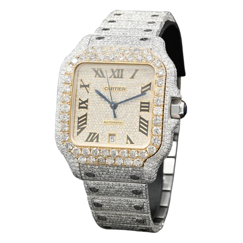 40MM CARTIER SANTOS 100 XL - FULL DIAL ICED